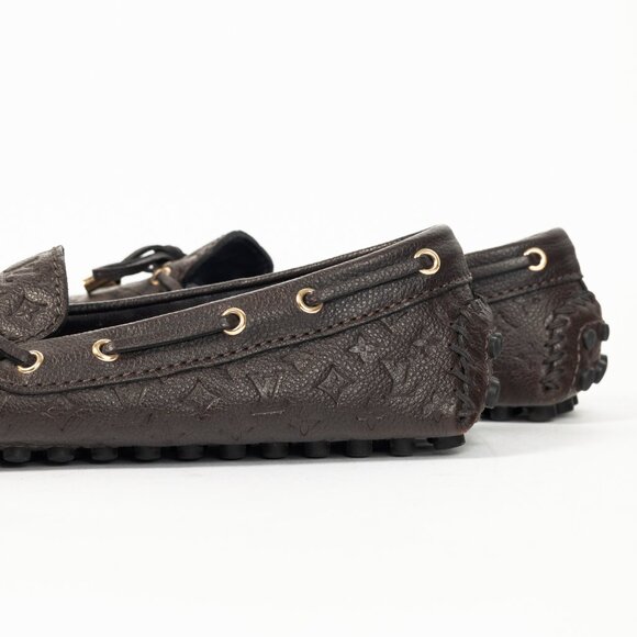 Louis Vuitton Gloria Brown Monogram-Embossed Leather Flat Loafers - Picture 11 of 14